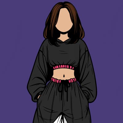 realistic girl faceless with baggy pants and a crop top