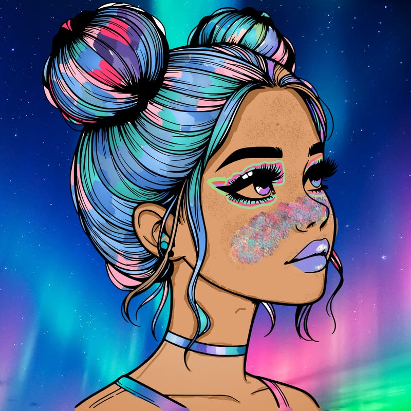 realistic girl with buns on the top of her head