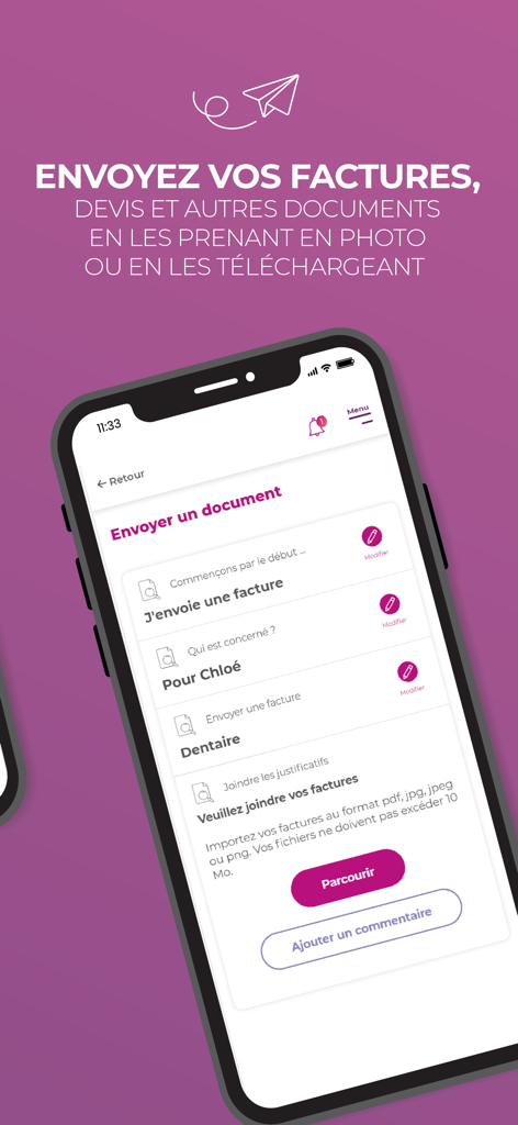 AÉSIO mutuelle - A mobile interface from the AESIO mutuelle app for uploading medical invoices and documents