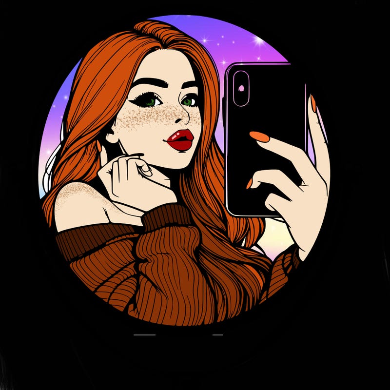 realistic girl taking mirror selfie beautiful