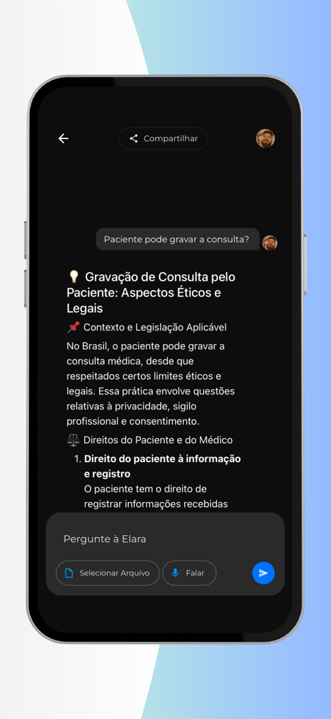 Elara IA - Elara IA medical assistant chat interface showing ethical and legal guidance for doctors
