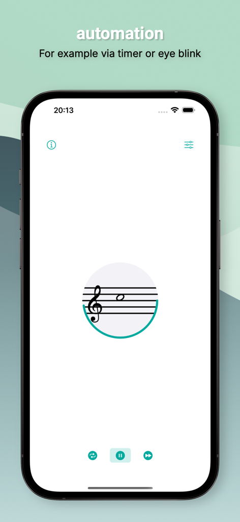 Random music notes generator - Mobile app interface for generating random music notes showing a musical staff and automation features.