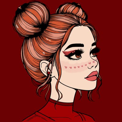 realistic girl with buns on the top of her head