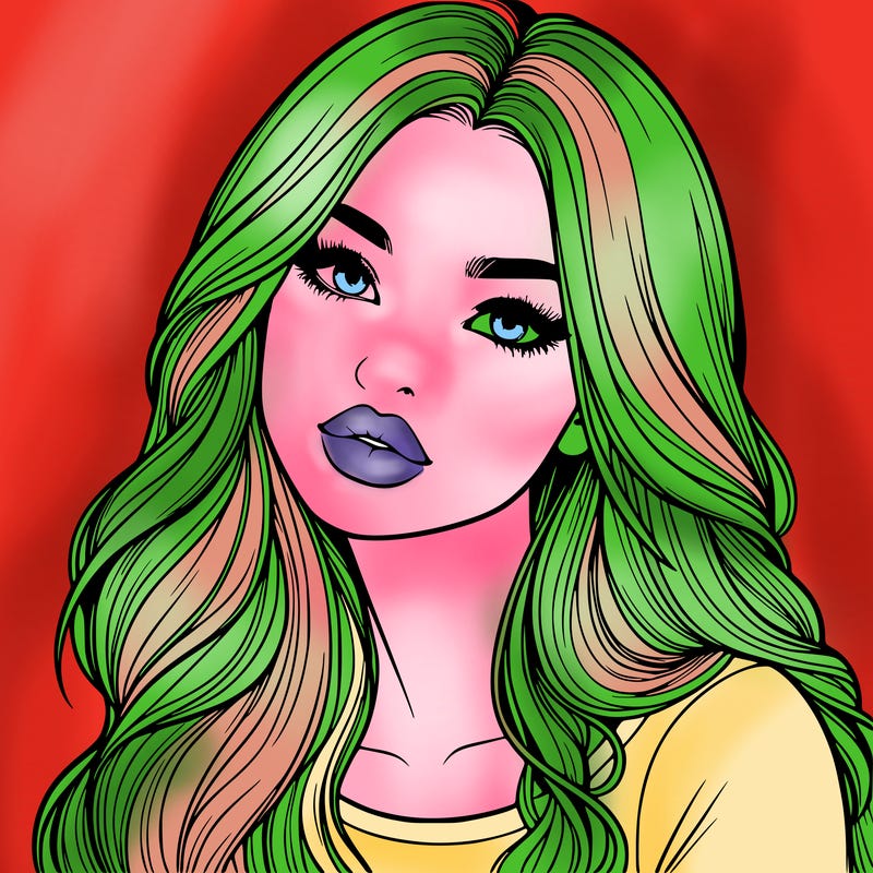 realistic girl with hair on her hair and lips