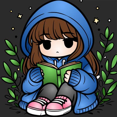 girl in oversized hoodie reading a book
