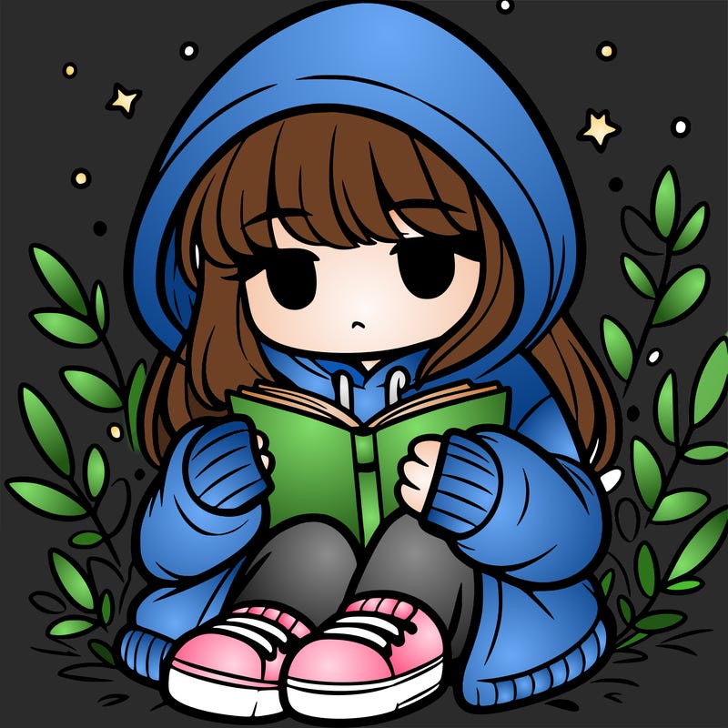 girl in oversized hoodie reading a book