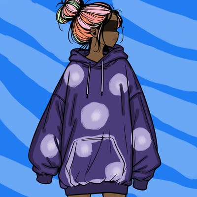 realistic girl with a oversized sweatshirt on and a bun