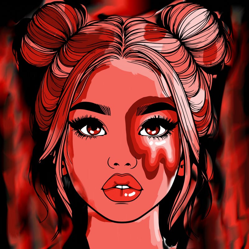 realistic girl with two buns on her hair and lips