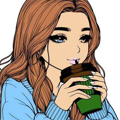 realistic girl drinking coffee