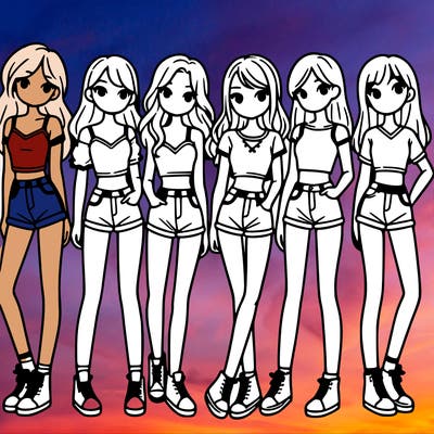 a group of girls wearing crop tops and shorts