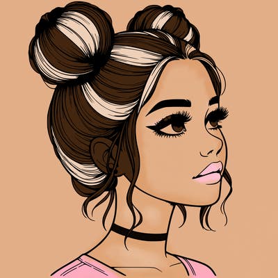 realistic girl with buns on the top of her head