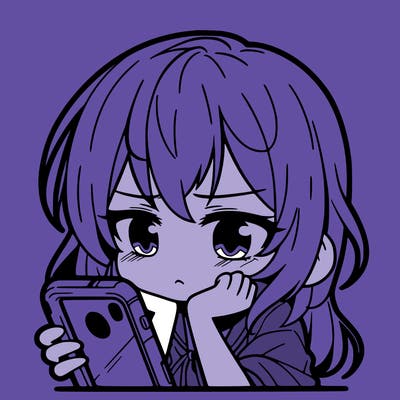 a anime girl looking down on her phone that's bored or ennui