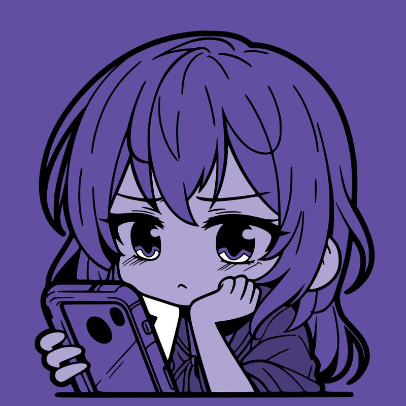 a anime girl looking down on her phone that's bored or ennui