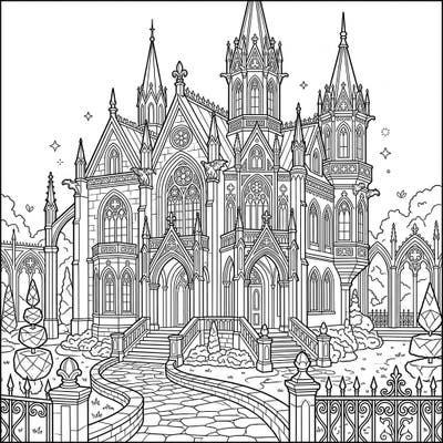 Immerse yourself in the intricate beauty of this stunning Gothic Revival mansion. This detailed coloring page offers a sophisticated architectural journey for enthusiasts of all ages.