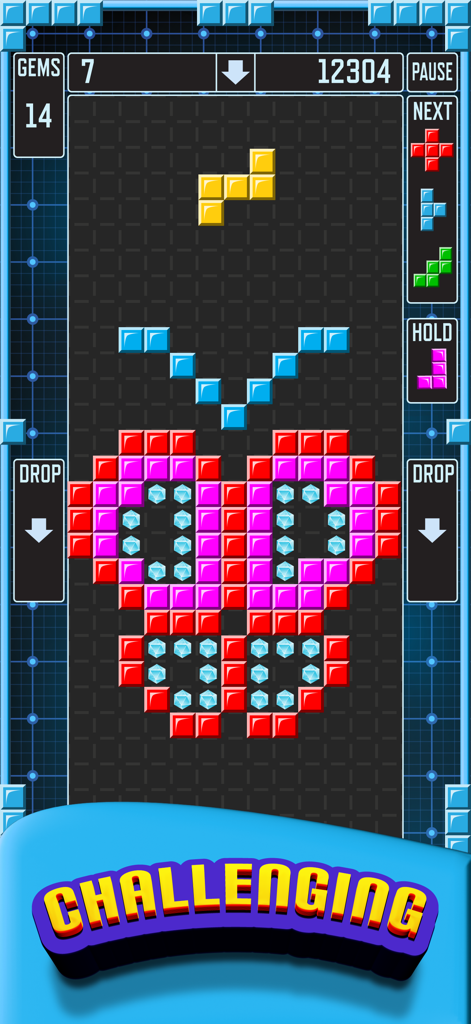 Pentix Nova - Falling Blocks - Pentix Nova puzzle game showing falling blocks forming a butterfly shape.