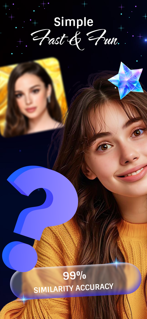 Celebrity Twin - Funny Filter - A girl using a celebrity look alike filter showing a 99 percent similarity accuracy score