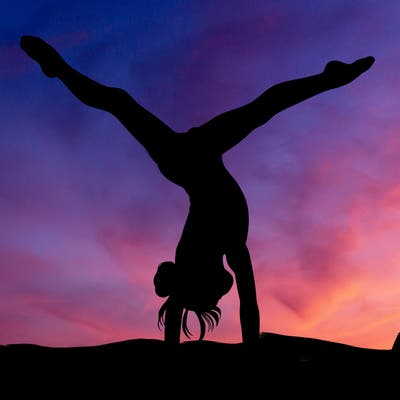 realistic gymnastic hand stand girl in four splits