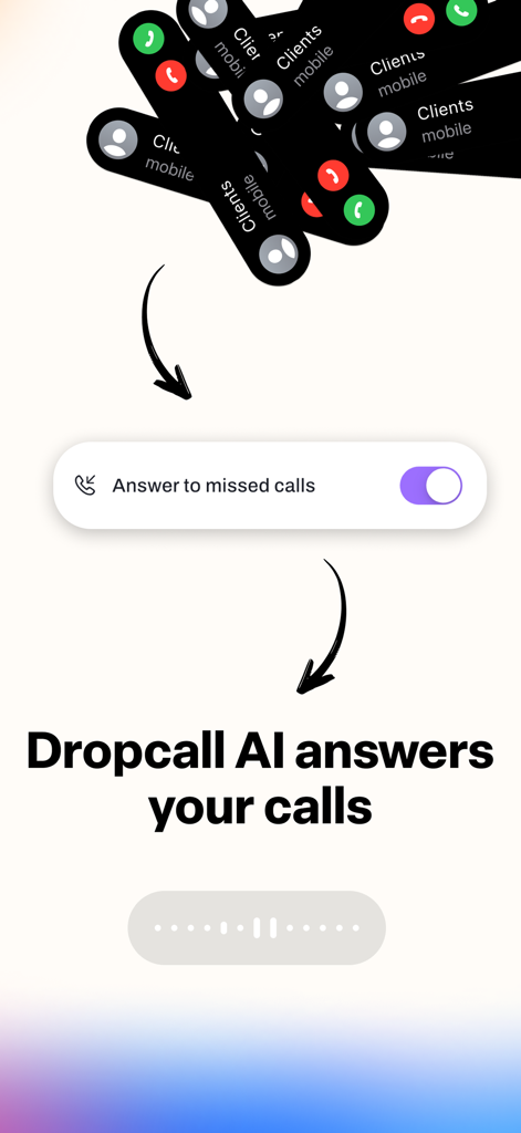 Dropcall: AI Voicemail & Phone - Dropcall app interface showing the AI assistant answering missed calls from clients