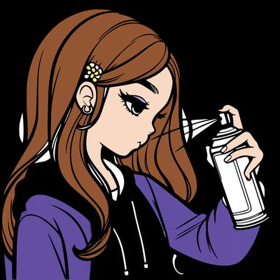 a realistic girl spray painting