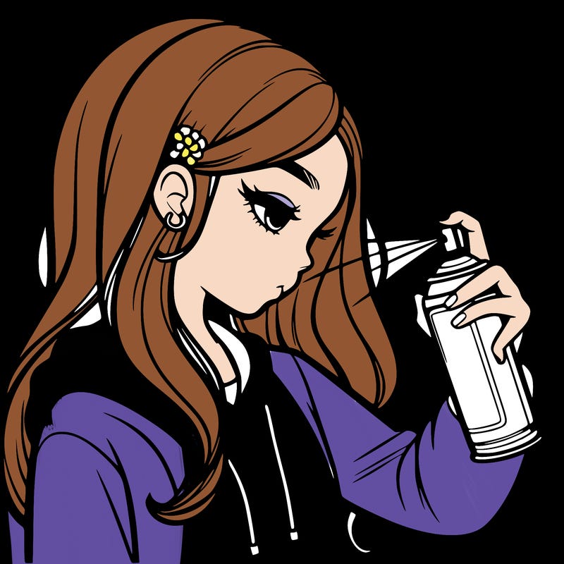 a realistic girl spray painting