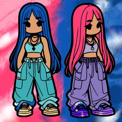 girl in baggy pants crop top and long hair