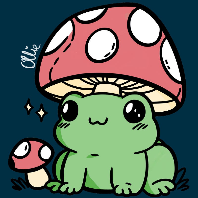a cute frog with a mushroom hat