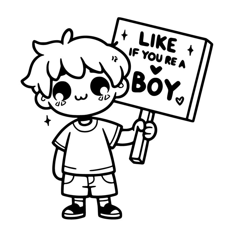 a boy holding a sign that says like if you’re a boy