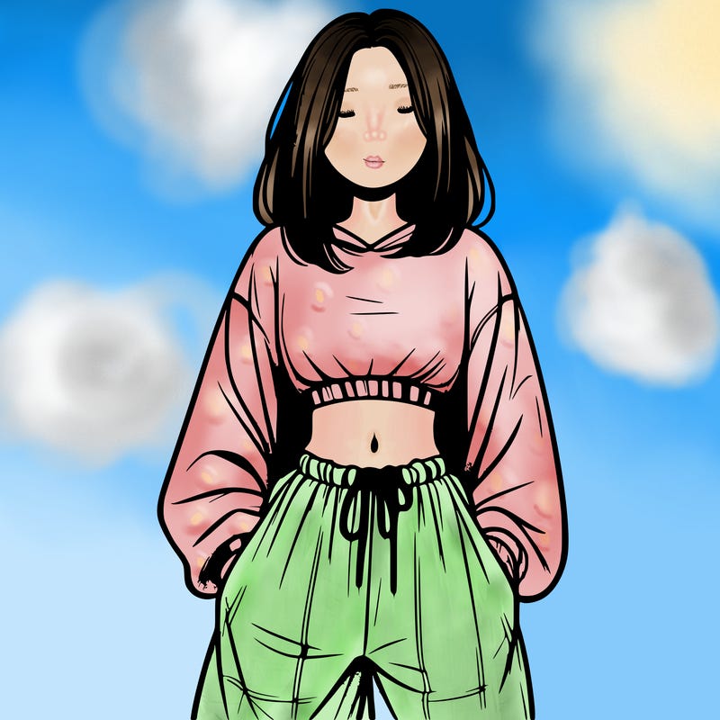 realistic girl faceless with baggy pants and a crop top