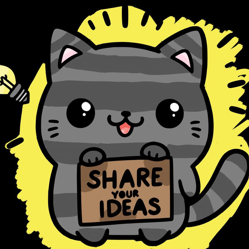 a cute cat saying share your ideas