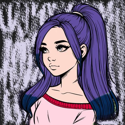 realistic girl with a high ponytail