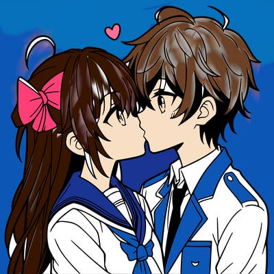 anime girl and boy kiss