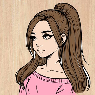 realistic girl with a high ponytail