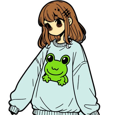 girl wearing frogging sweatshirt