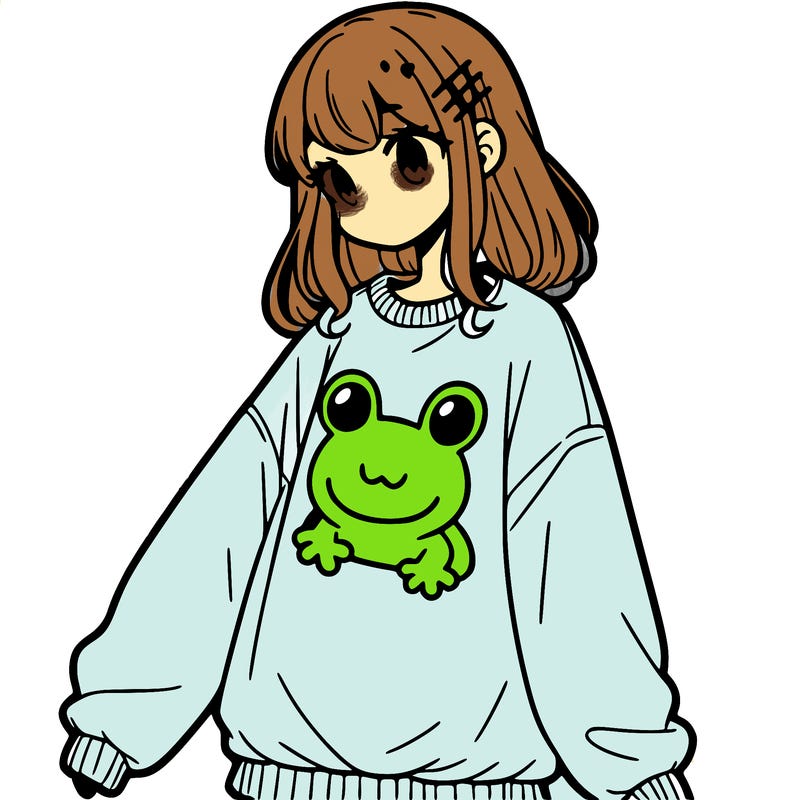 girl wearing frogging sweatshirt