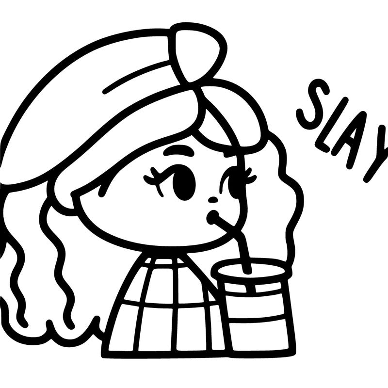 slay girl drinking from a straw that leads to a cup