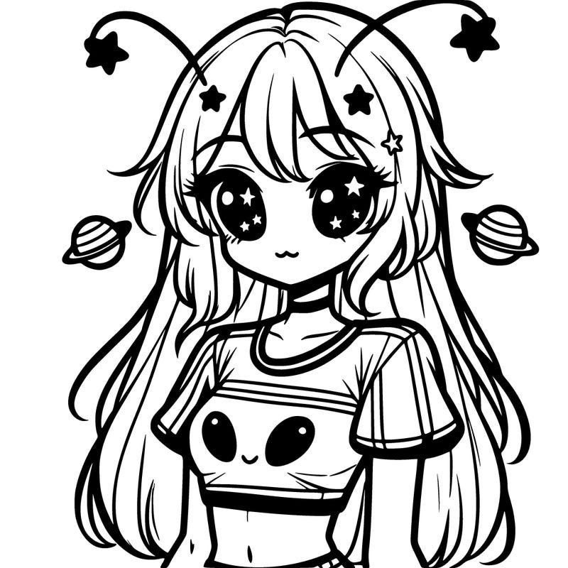 a anime alien girl wearing a crop top with star accessories