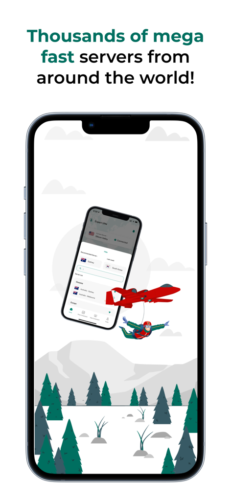 Interfaccia dell'app Pine VPN che mostra posizioni di server globali veloci
