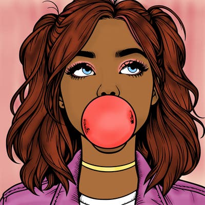 realististic girl blowing bubble -gum
