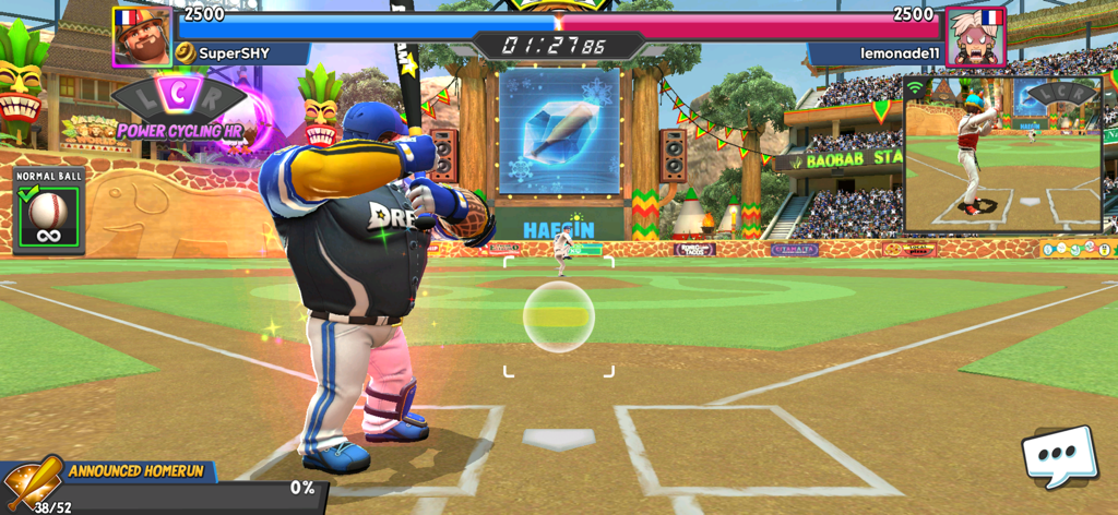 Homerun Clash - Real-time 1v1 baseball batting match in Homerun Clash featuring a stylized batter at the plate