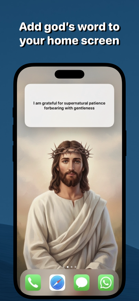 Bible Quotes ai: Verse Widget - An iPhone home screen displaying a spiritual quote widget and a Jesus themed wallpaper