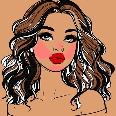 realistic girl with wavy hair and lips