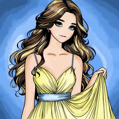 realistic girl in flowy silky prom dress