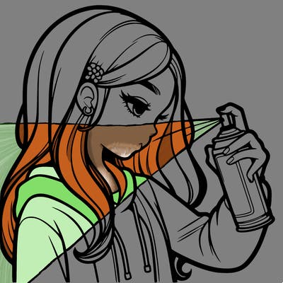 a realistic girl spray painting