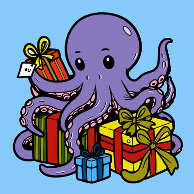 an octopus wrapping gifts