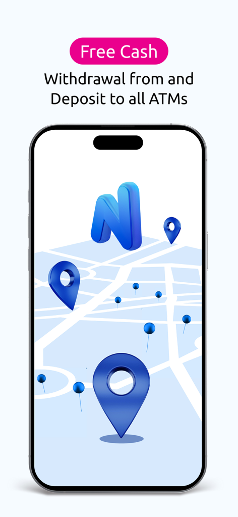 모든 ATM에서 무료 현금 인출 및 입금을 보여주는 N Kolay 디지털 뱅킹 앱 인터페이스