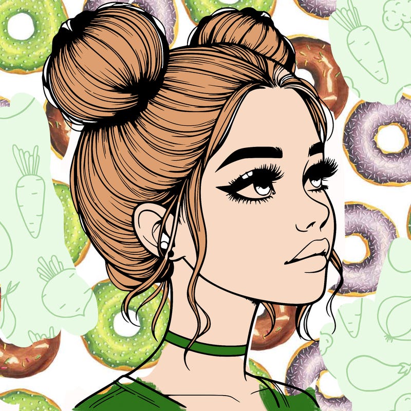 realistic girl with buns on the top of her head