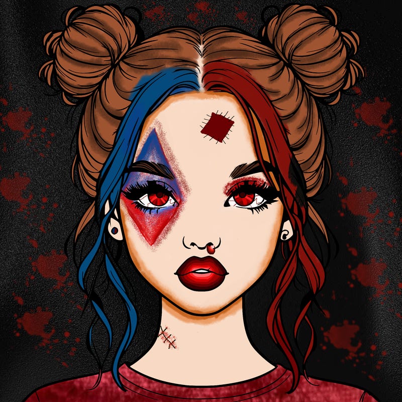 realistic girl with two buns in hair and lips