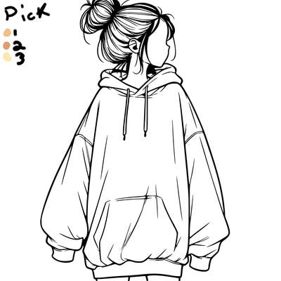 realistic girl with a oversized sweatshirt on and a bun