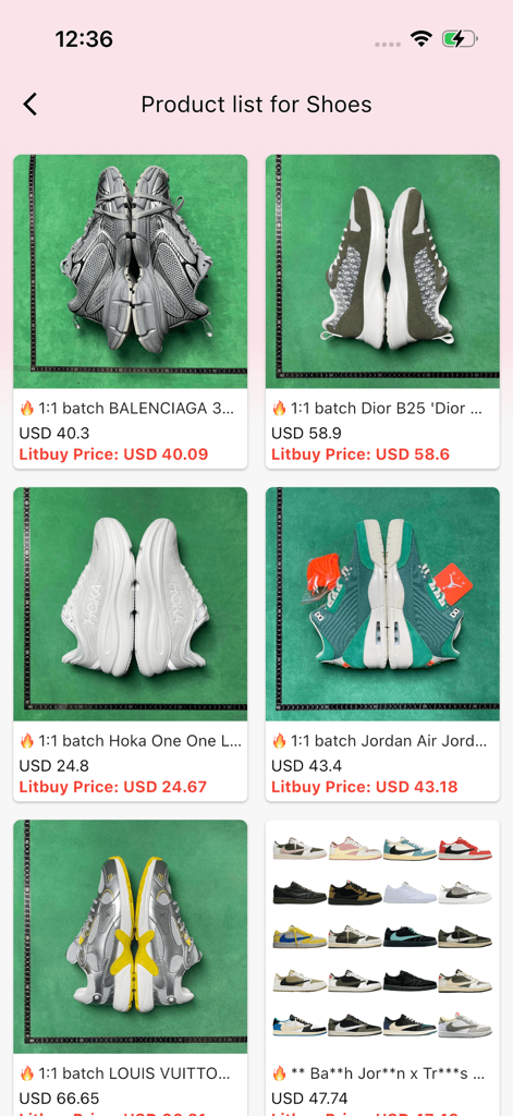 Kakobuy Sheets - A product list of various sneakers on the Kakobuy Sheets app with quality control photos and prices