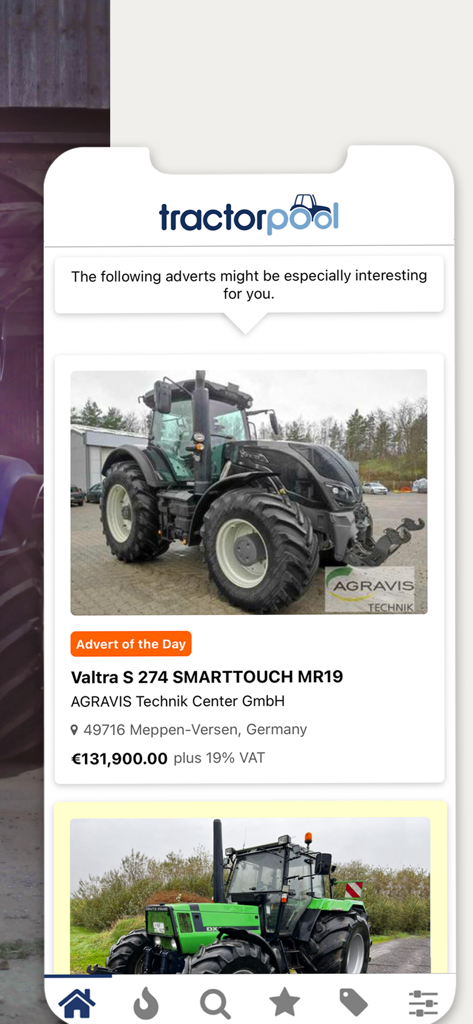 tractorpool - Un anuncio de un tractor Valtra usado en la app de tractorpool